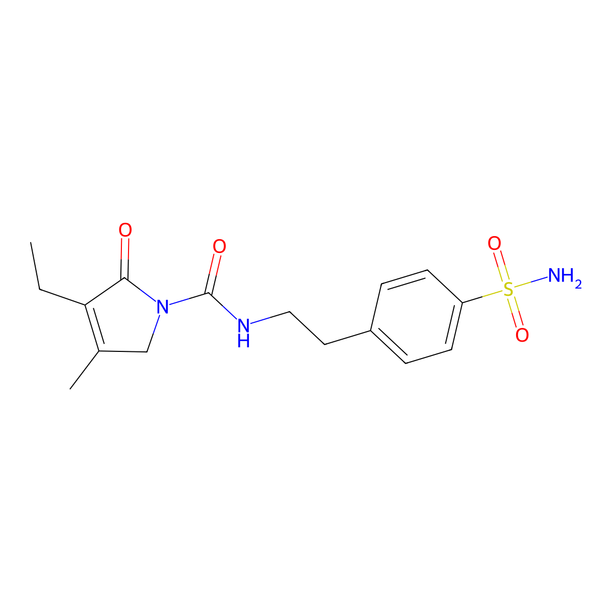 4-(2-((3-Ethyl-4-methyl-2-oxo-pyrrolin-1-yl)carboxamido)ethyl)benzenesulfonamide) molecular structure, CAS 119018-29-0