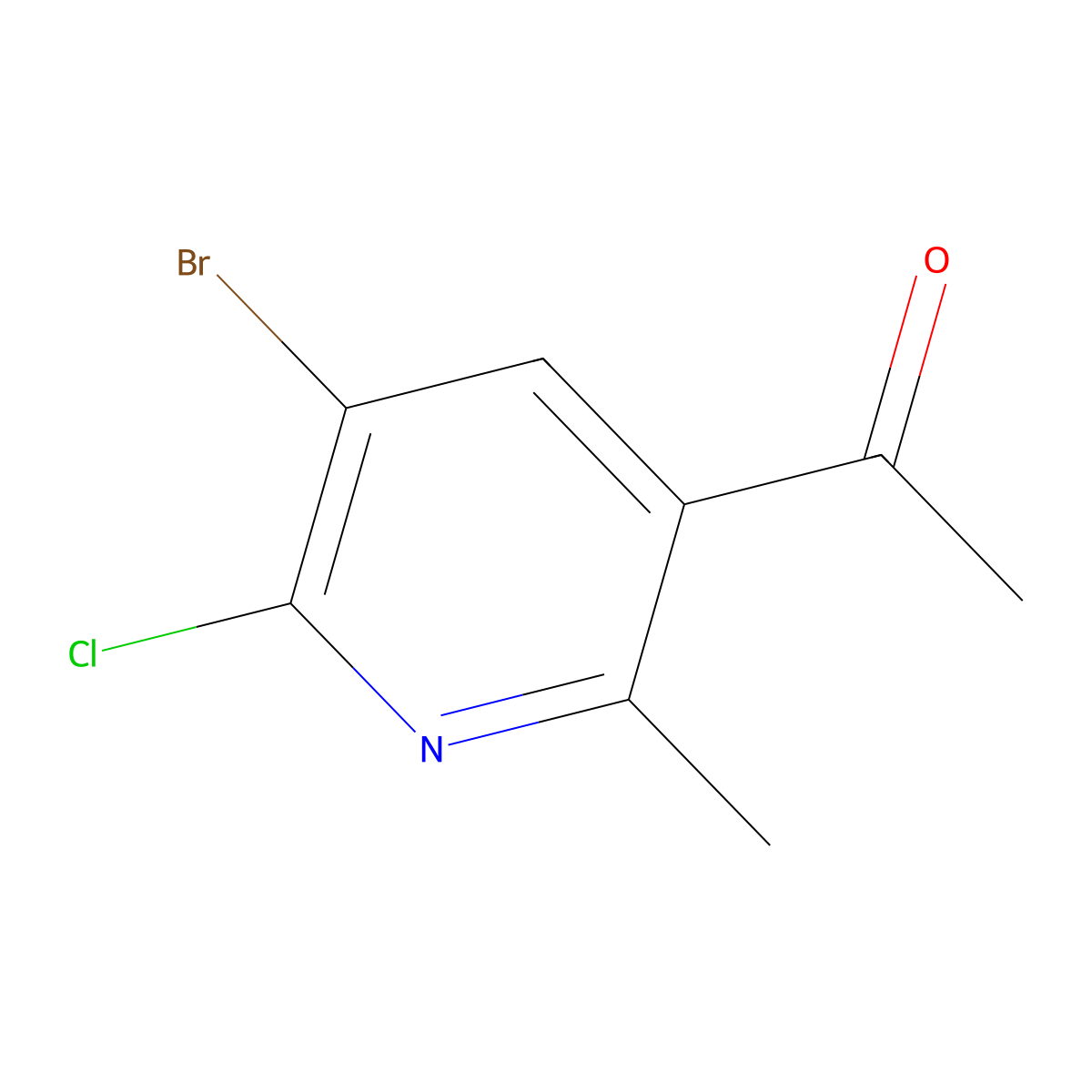 1-(5-Bromo-6-chloro-2-methyl-3-pyridinyl)-1-ethanone molecular structure, CAS 1190198-15-2