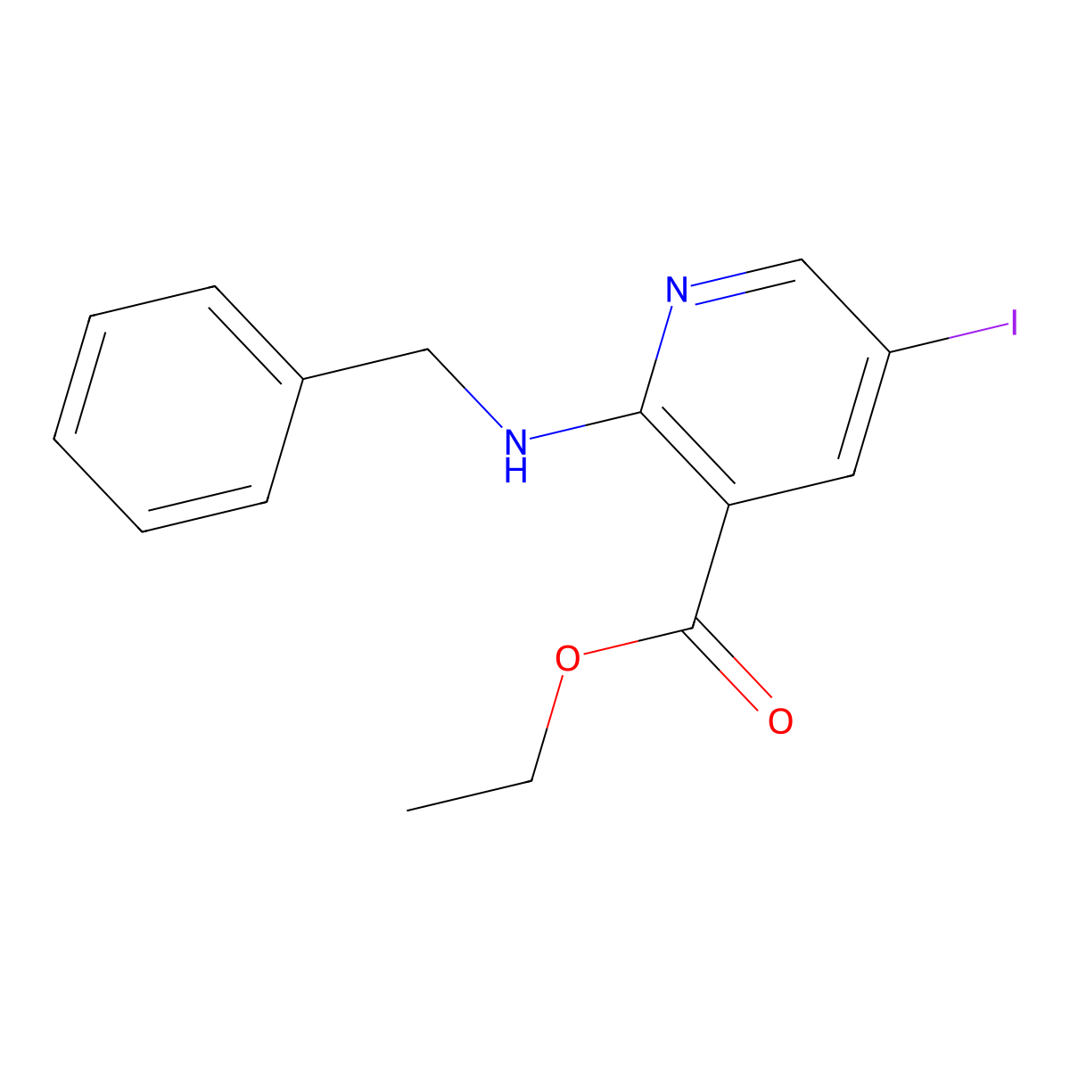 Ethyl 2-(benzylamino)-5-iodonicotinate molecular structure, CAS 1190198-19-6