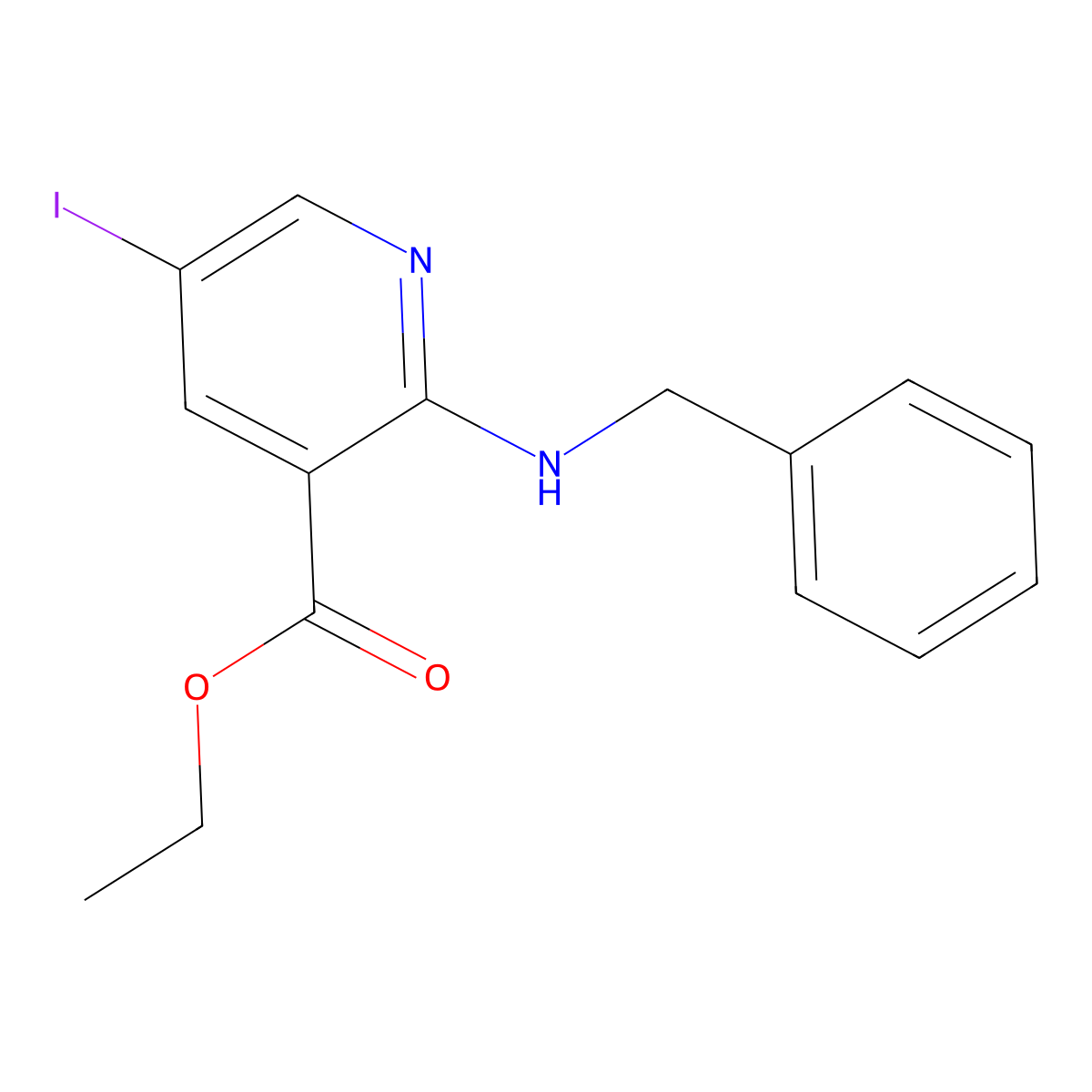 Ethyl 2-(benzylamino)-5-iodonicotinate molecular structure, CAS 1190198-19-6