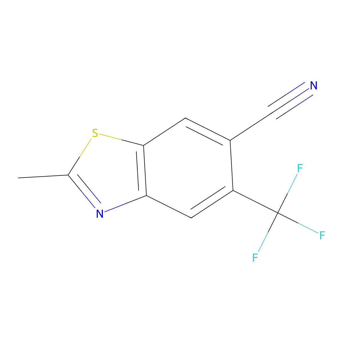 2-Methyl-5-(trifluoromethyl)-1,3-benzothiazole-6-carbonitrile molecular structure, CAS 1190198-32-3