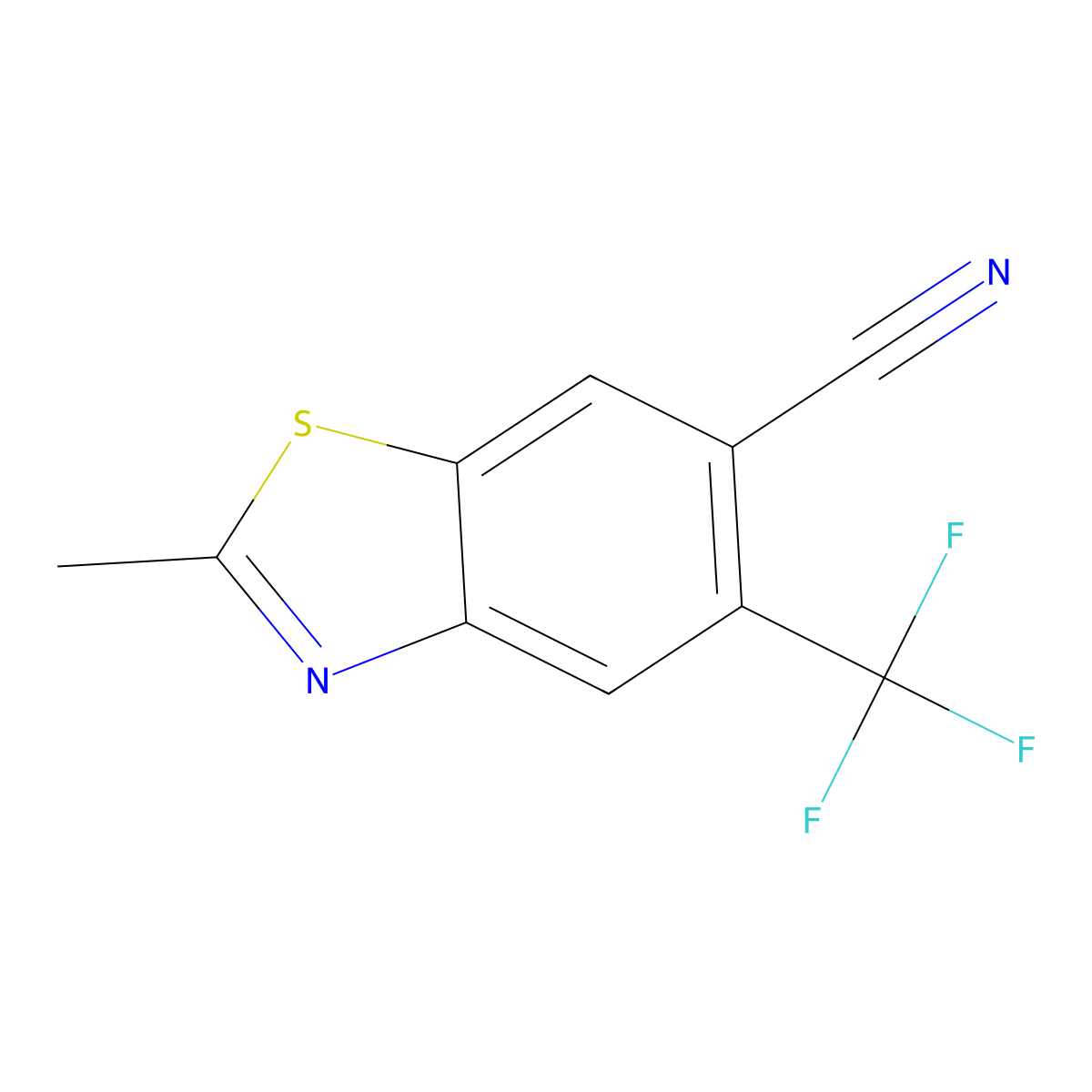 2-Methyl-5-(trifluoromethyl)-1,3-benzothiazole-6-carbonitrile molecular structure, CAS 1190198-32-3