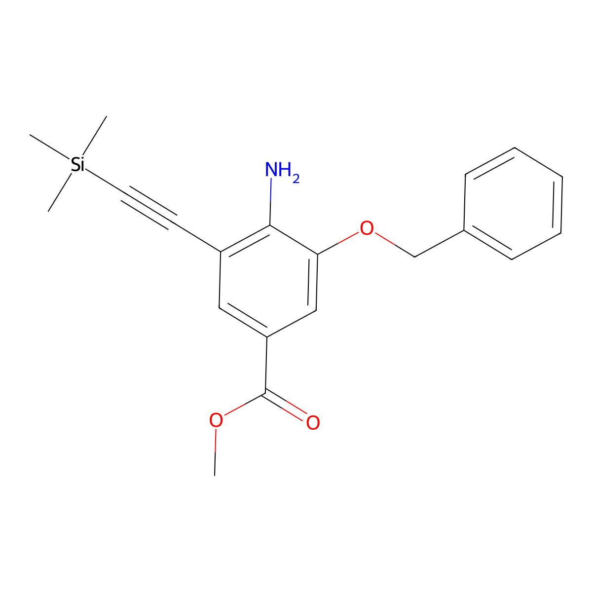 Methyl 4-amino-3-(benzyloxy)-5-[2-(trimethylsilyl)ethynyl]benzenecarboxylate molecular structure, CAS 1190198-35-6