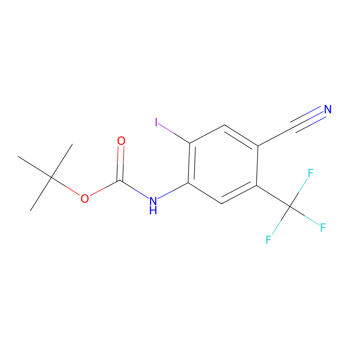 tert-butyl N-[4-cyano-2-iodo-5-(trifluoromethyl)phenyl]carbamate molecular structure, CAS 1190198-36-7