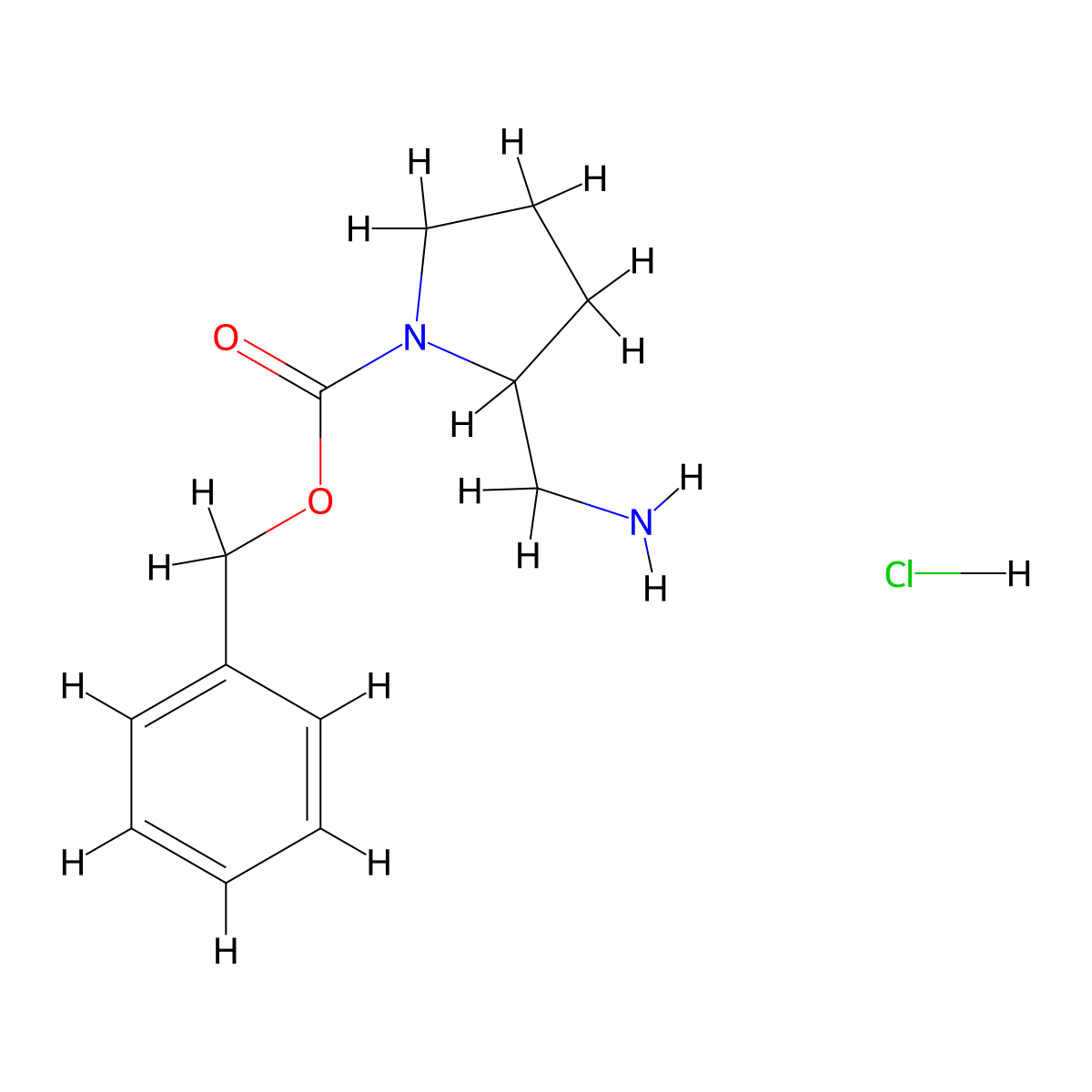 Benzyl 2-(aminomethyl)pyrrolidine-1-carboxylate hydrochloride molecular structure, CAS 119020-00-7