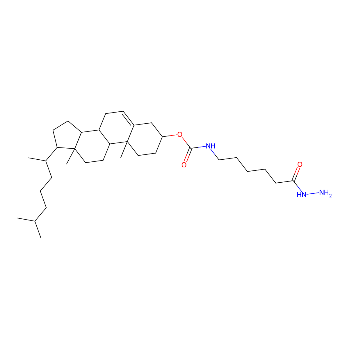 (3S,8S,9S,10R,13R,14S,17R)-10,13-dimethyl-17-((R)-6-methylheptan-2-yl)-2,3,4,7,8,9,10,11,12,13,14,15,16,17-tetradecahydro-1H-cyclopenta[a]phenanthren-3-yl (6-hydrazinyl-6-oxohexyl)carbamate molecular structure, CAS 1190203-67-8