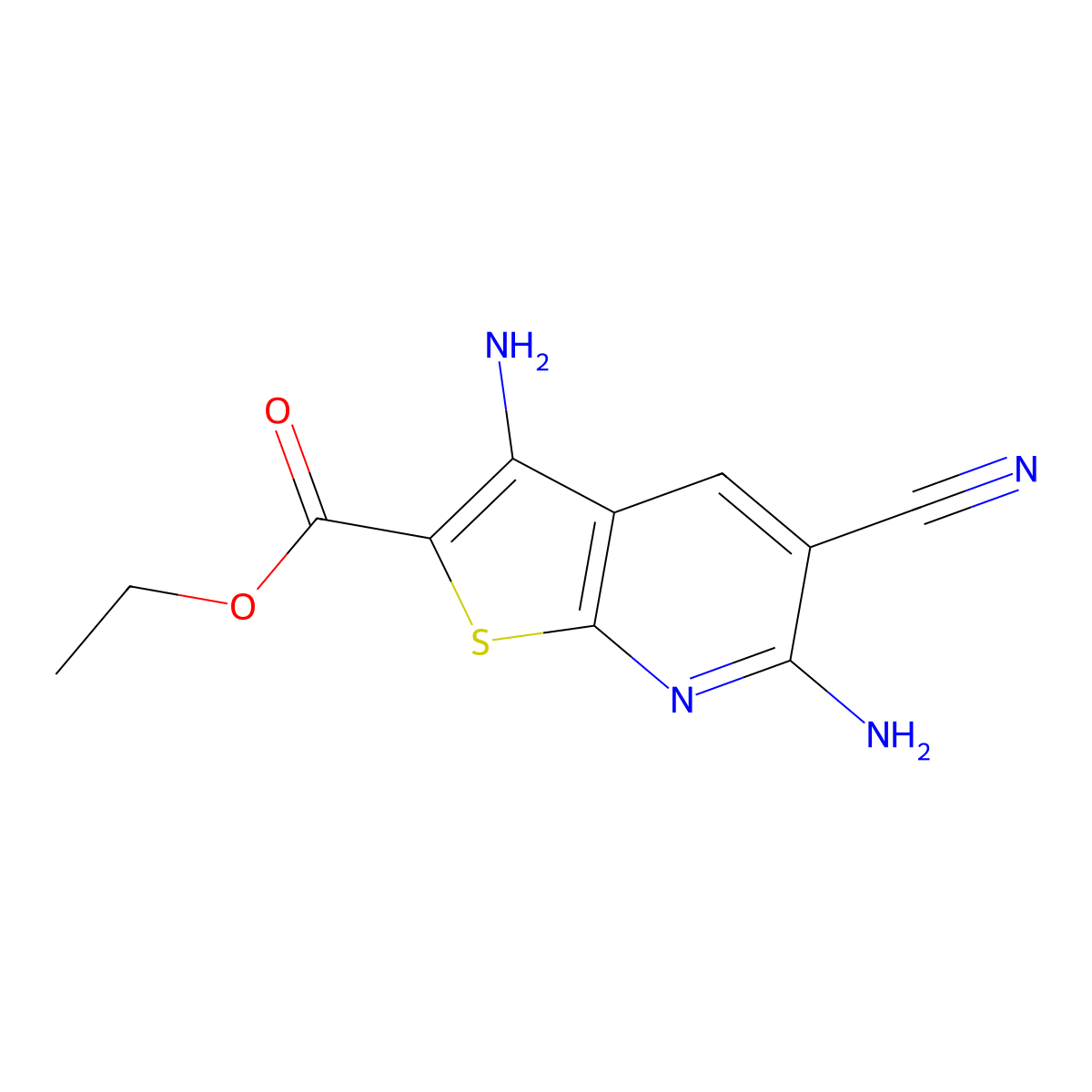 Ethyl 3,6-diamino-5-cyanothieno(2,3-b)pyridine-2-carboxylate molecular structure, CAS 119022-77-4