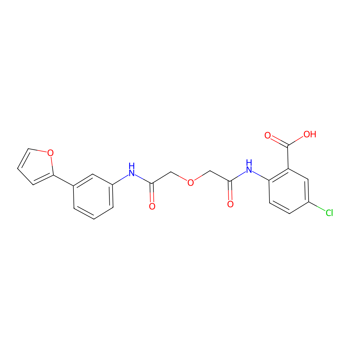 5-Chloro-2-([(2-([3-(furan-2-yl)phenyl]amino)-2-oxoethoxy)acetyl]amino)benzoic acid molecular structure, CAS 1190221-46-5
