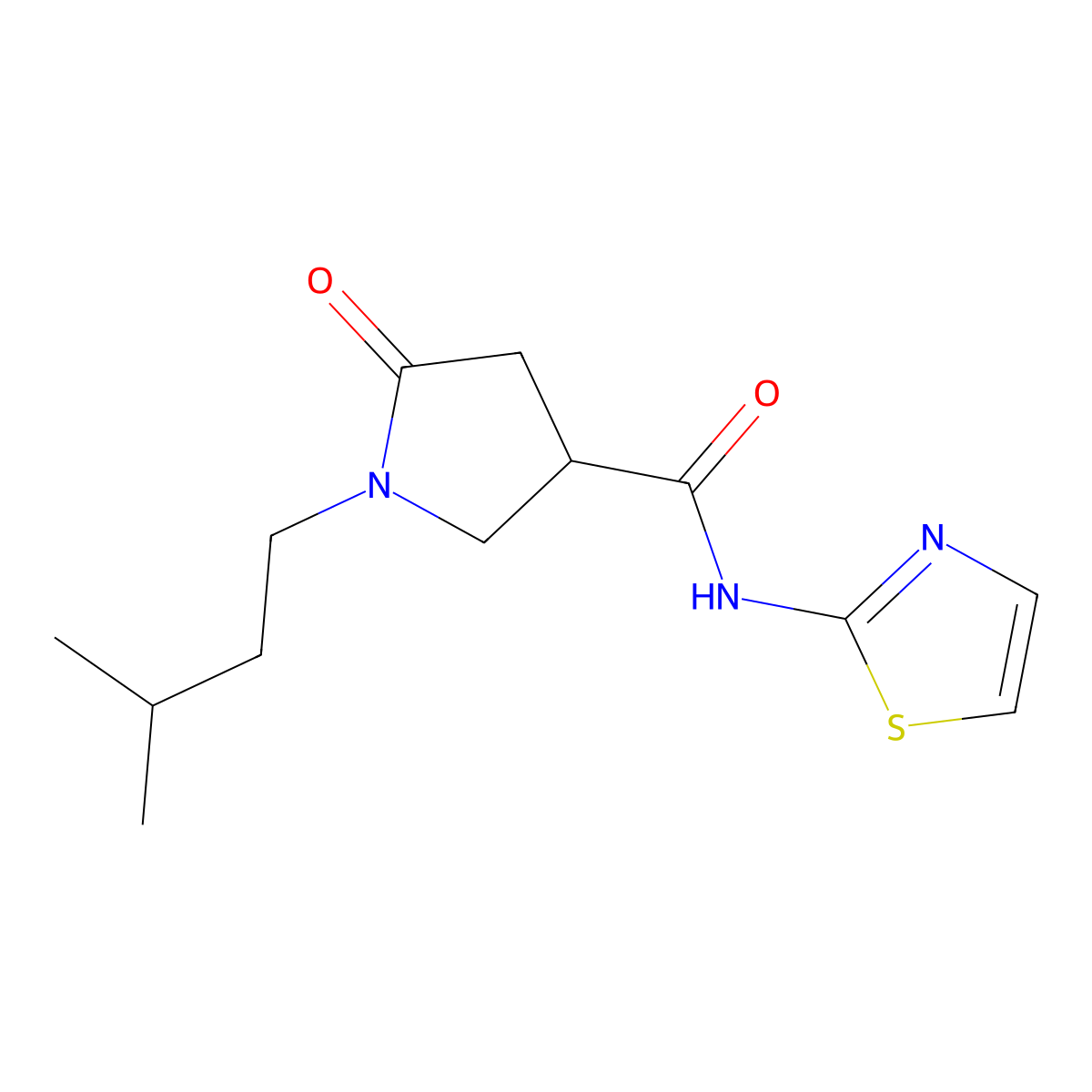 1-(3-methylbutyl)-5-oxo-N-(1,3-thiazol-2-yl)pyrrolidine-3-carboxamide molecular structure, CAS 1190239-39-4