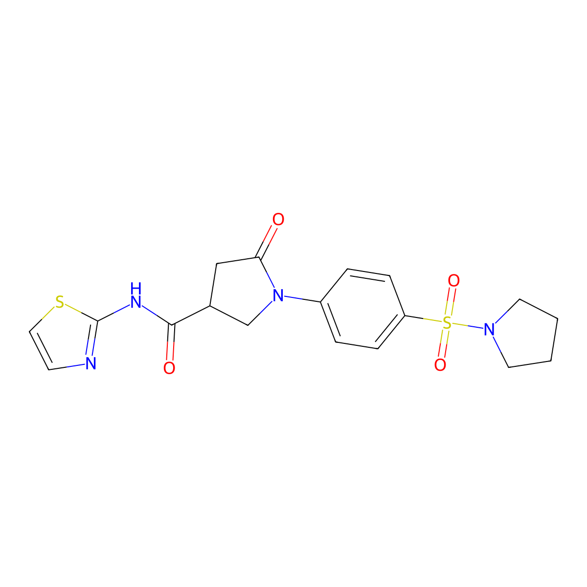 5-oxo-1-[4-(pyrrolidin-1-ylsulfonyl)phenyl]-N-(1,3-thiazol-2-yl)pyrrolidine-3-carboxamide molecular structure, CAS 1190239-73-6