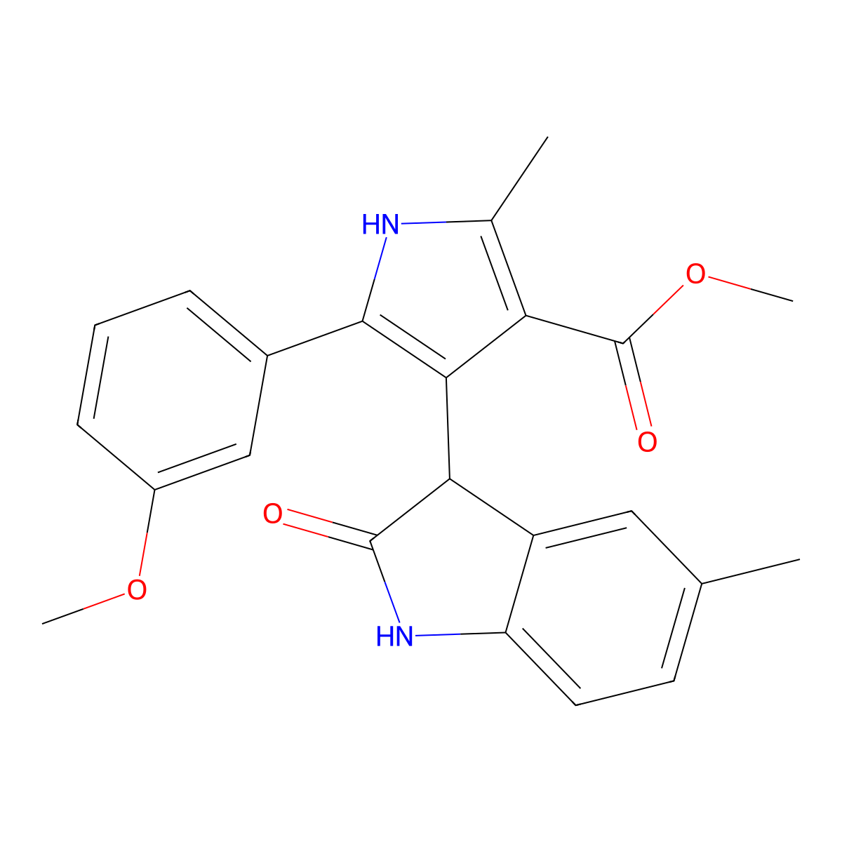 methyl 5-(3-methoxyphenyl)-2-methyl-4-(5-methyl-2-oxo-2,3-dihydro-1H-indol-3-yl)-1H-pyrrole-3-carboxylate molecular structure, CAS 1190239-75-8