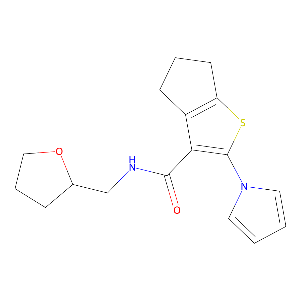 2-(1H-pyrrol-1-yl)-N-(tetrahydrofuran-2-ylmethyl)-5,6-dihydro-4H-cyclopenta[b]thiophene-3-carboxamide molecular structure, CAS 1190239-78-1
