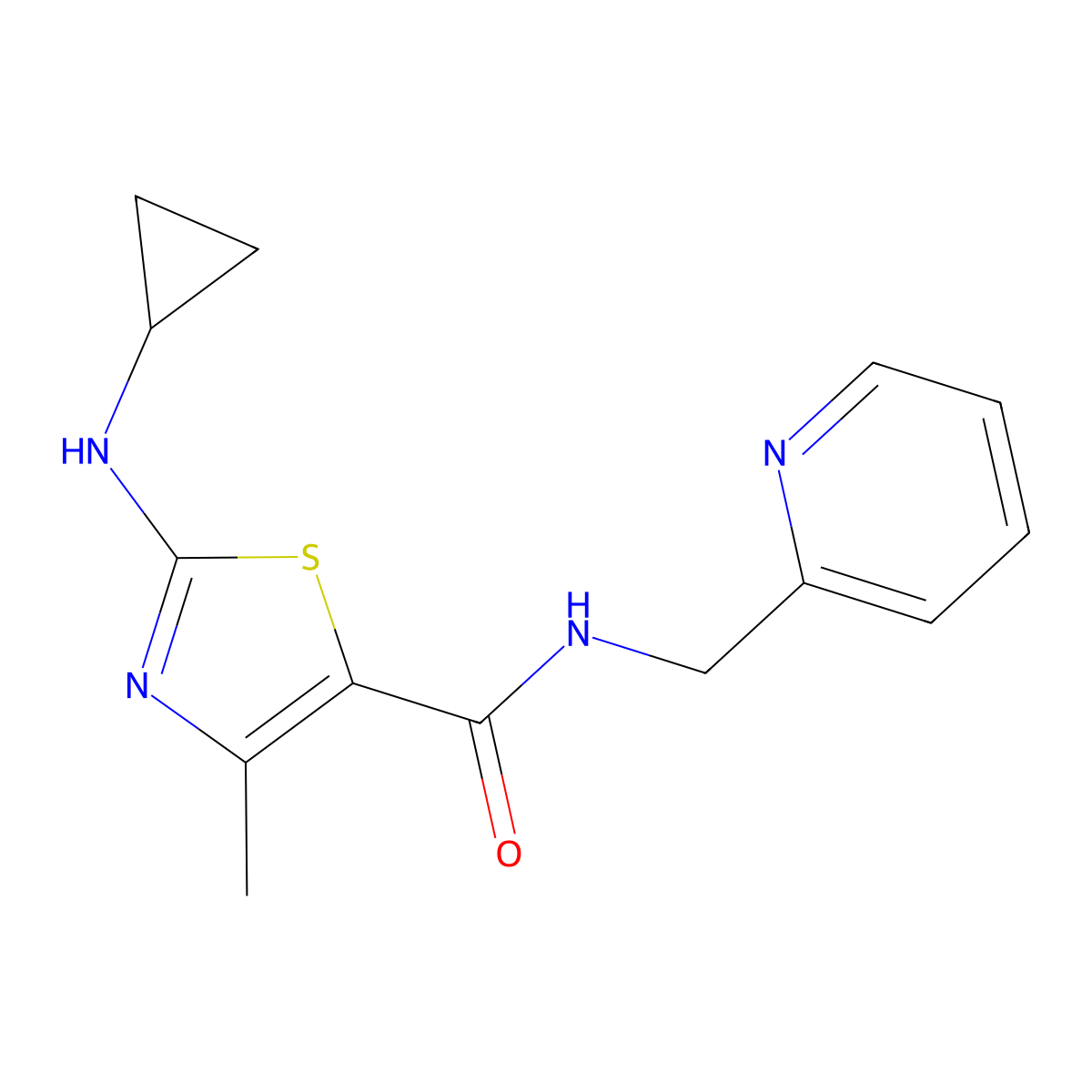 2-(cyclopropylamino)-4-methyl-N-(pyridin-2-ylmethyl)-1,3-thiazole-5-carboxamide molecular structure, CAS 1190240-03-9