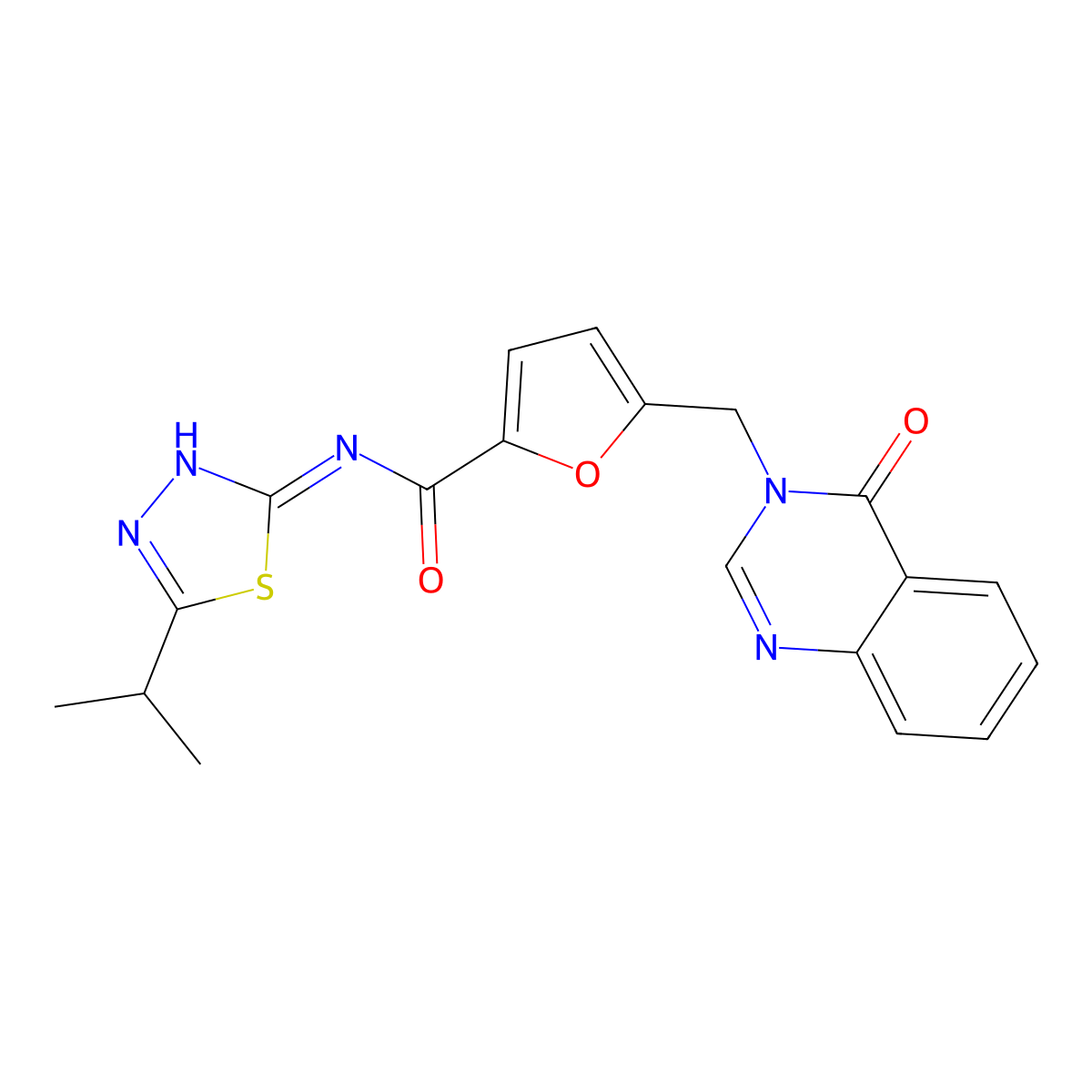 5-[(4-oxoquinazolin-3(4H)-yl)methyl]-N-[(2Z)-5-(propan-2-yl)-1,3,4-thiadiazol-2(3H)-ylidene]furan-2-carboxamide molecular structure, CAS 1190240-05-1