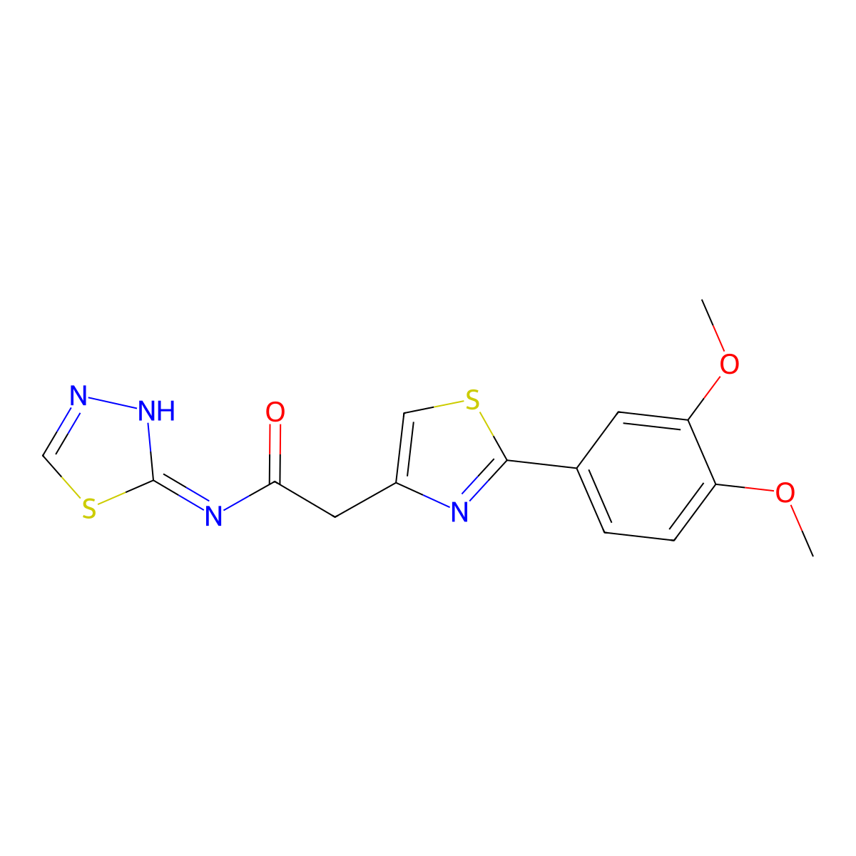 2-[2-(3,4-dimethoxyphenyl)-1,3-thiazol-4-yl]-N-[(2E)-1,3,4-thiadiazol-2(3H)-ylidene]acetamide molecular structure, CAS 1190240-10-8