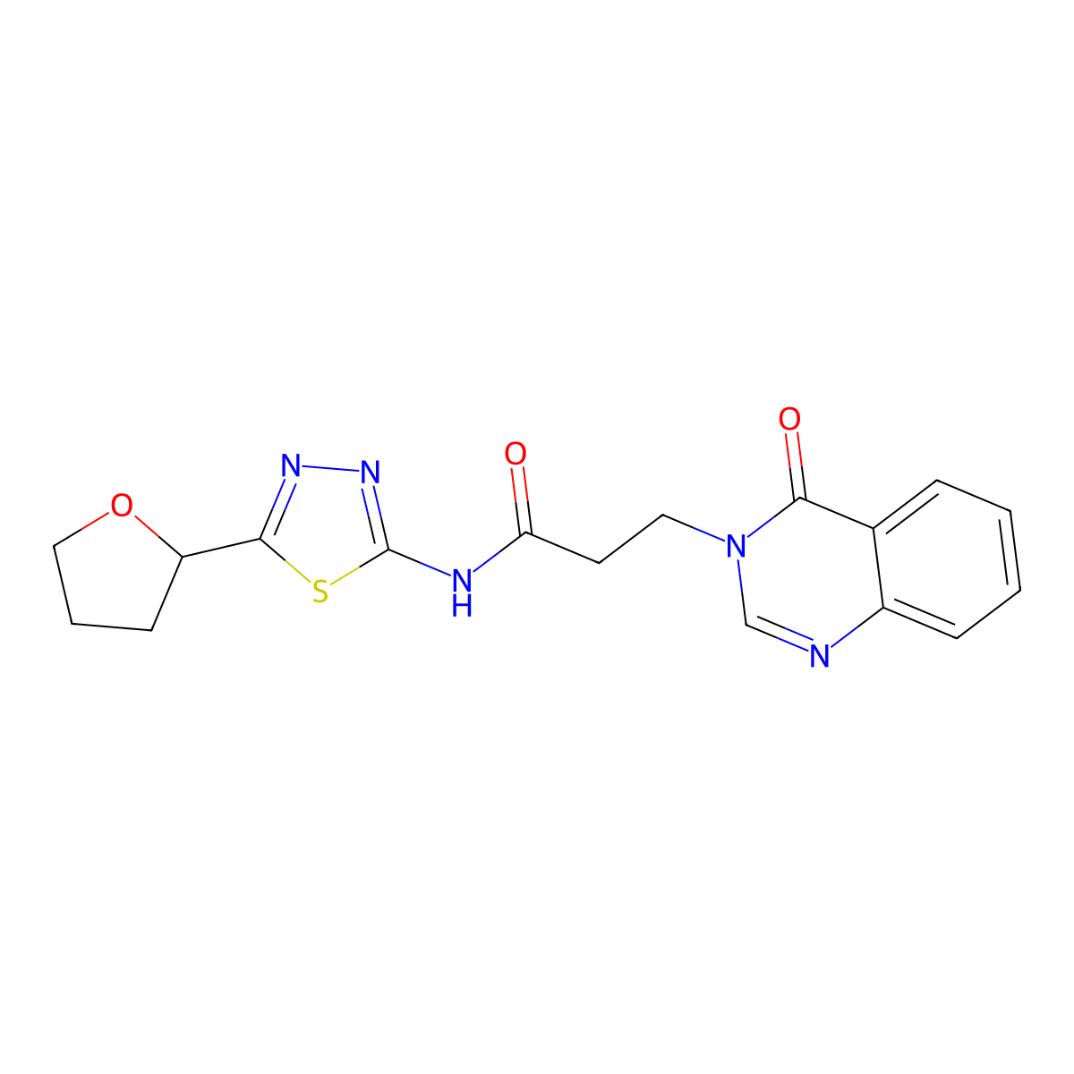 3-(4-oxoquinazolin-3(4H)-yl)-N-[(2E)-5-(tetrahydrofuran-2-yl)-1,3,4-thiadiazol-2(3H)-ylidene]propanamide molecular structure, CAS 1190240-25-5