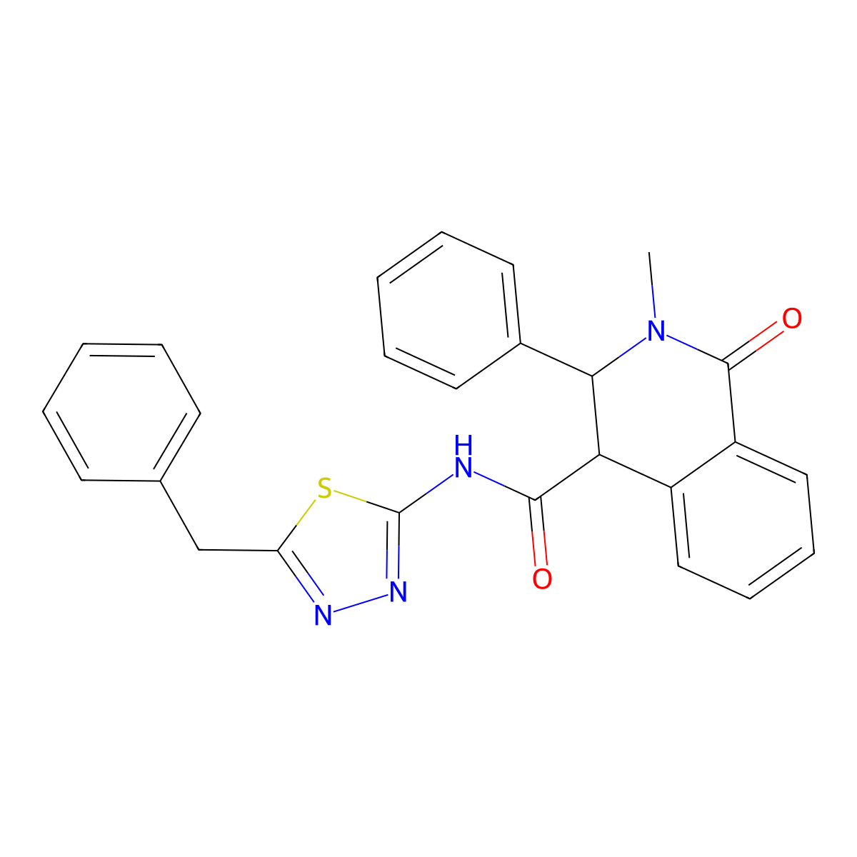 N-(5-benzyl-1,3,4-thiadiazol-2-yl)-2-methyl-1-oxo-3-phenyl-1,2,3,4-tetrahydroisoquinoline-4-carboxamide molecular structure, CAS 1190240-47-1