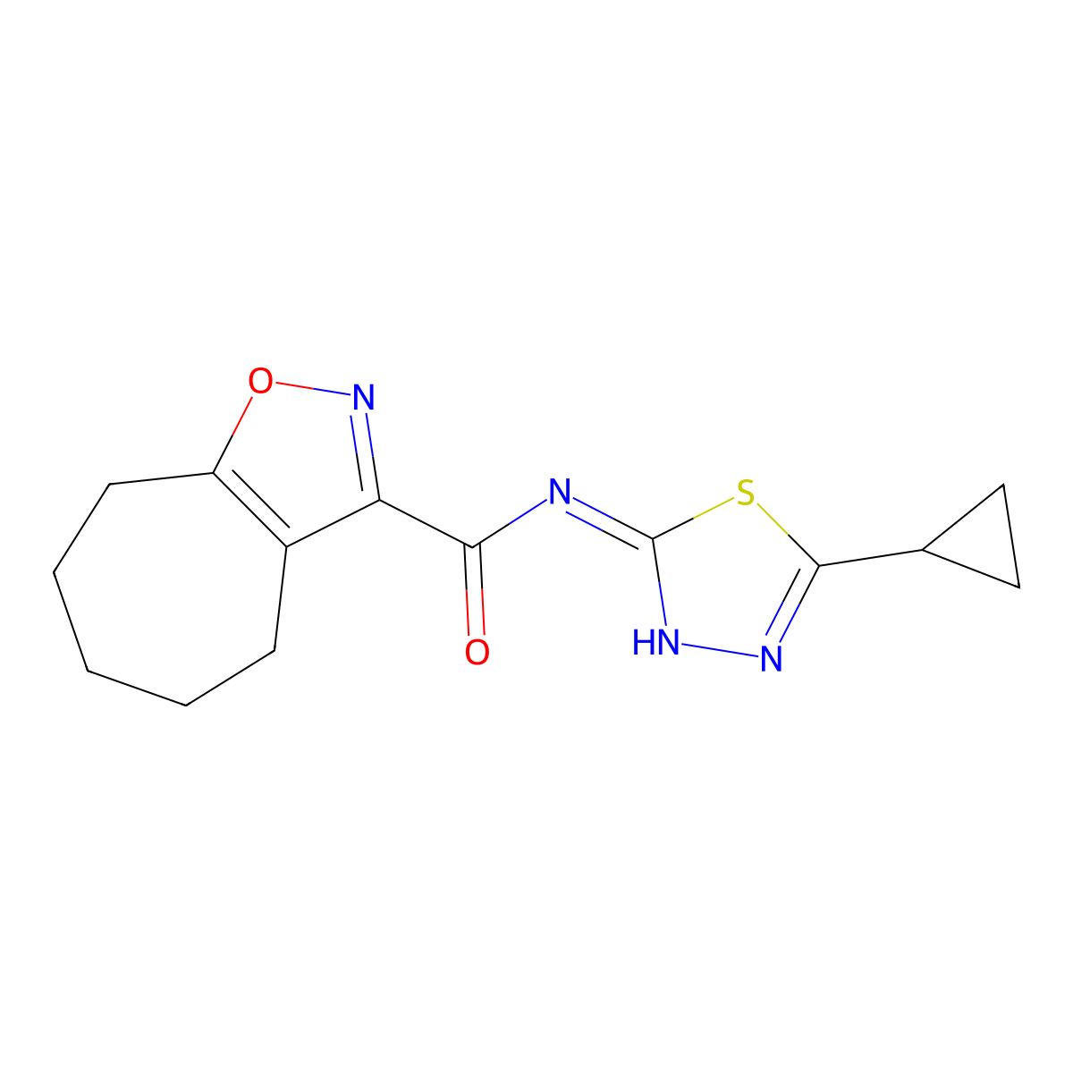 N-[(2E)-5-cyclopropyl-1,3,4-thiadiazol-2(3H)-ylidene]-5,6,7,8-tetrahydro-4H-cyclohepta[d][1,2]oxazole-3-carboxamide molecular structure, CAS 1190240-49-3