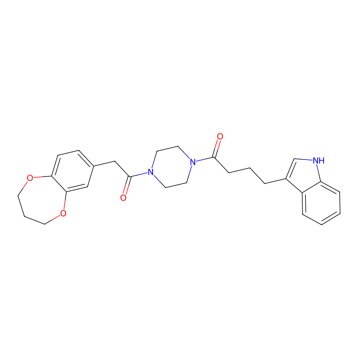 1-[4-(3,4-dihydro-2H-1,5-benzodioxepin-7-ylacetyl)piperazin-1-yl]-4-(1H-indol-3-yl)butan-1-one molecular structure, CAS 1190240-59-5