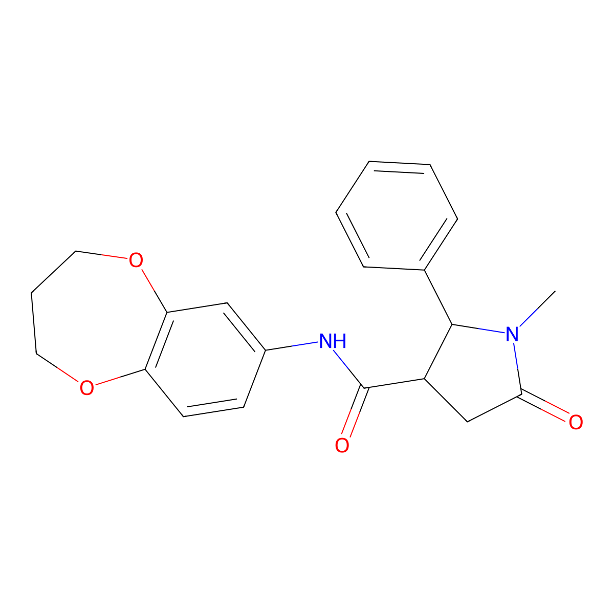 N-(3,4-dihydro-2H-1,5-benzodioxepin-7-yl)-1-methyl-5-oxo-2-phenylpyrrolidine-3-carboxamide molecular structure, CAS 1190240-96-0