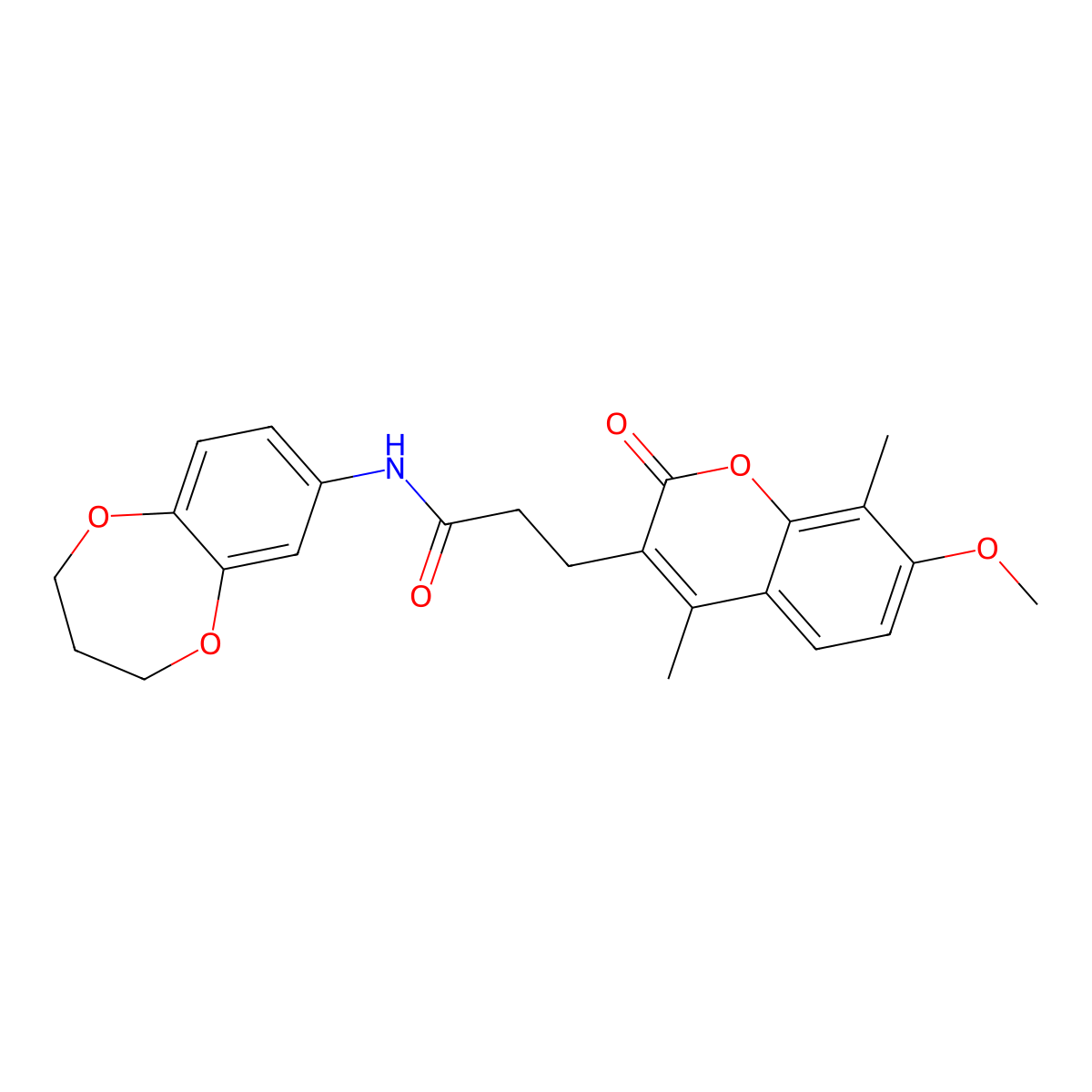 N-(3,4-dihydro-2H-1,5-benzodioxepin-7-yl)-3-(7-methoxy-4,8-dimethyl-2-oxo-2H-chromen-3-yl)propanamide molecular structure, CAS 1190242-00-2