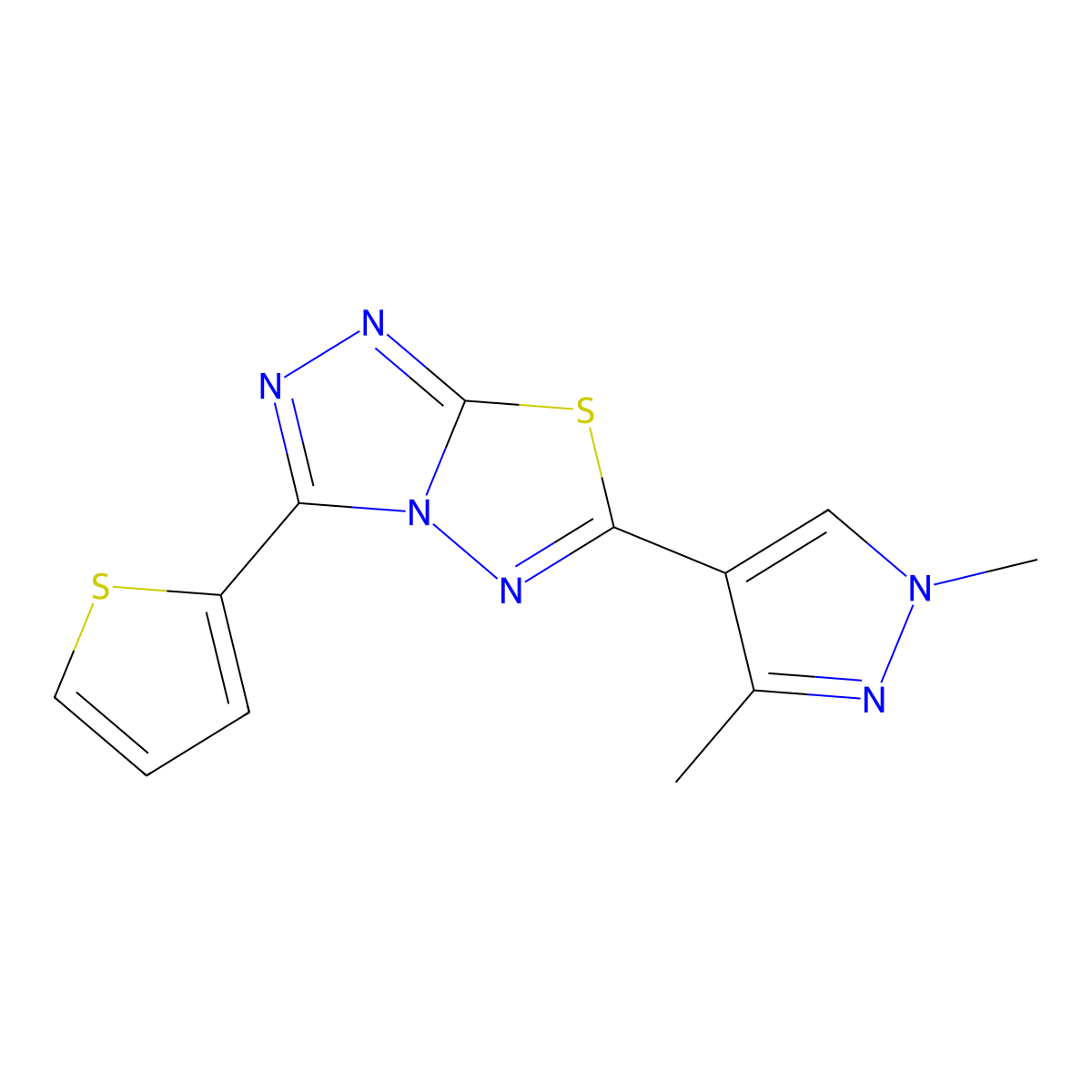 6-(1,3-dimethyl-1H-pyrazol-4-yl)-3-(thiophen-2-yl)[1,2,4]triazolo[3,4-b][1,3,4]thiadiazole molecular structure, CAS 1190242-01-3