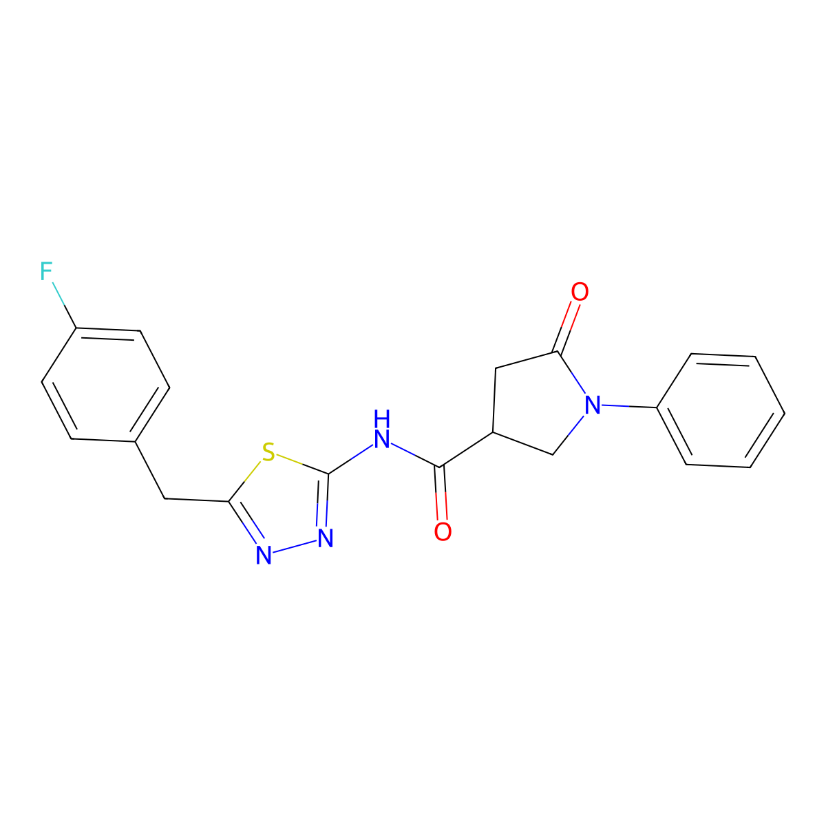 N-[(2E)-5-(4-fluorobenzyl)-1,3,4-thiadiazol-2(3H)-ylidene]-5-oxo-1-phenylpyrrolidine-3-carboxamide molecular structure, CAS 1190242-05-7