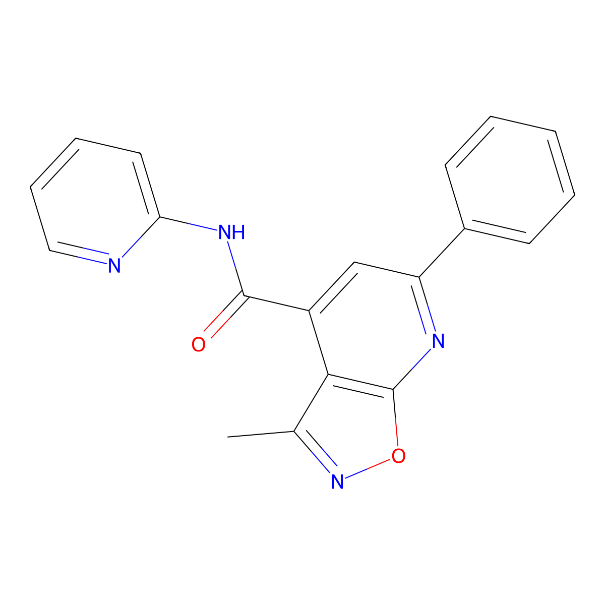 3-methyl-6-phenyl-N-(pyridin-2-yl)[1,2]oxazolo[5,4-b]pyridine-4-carboxamide molecular structure, CAS 1190242-35-3