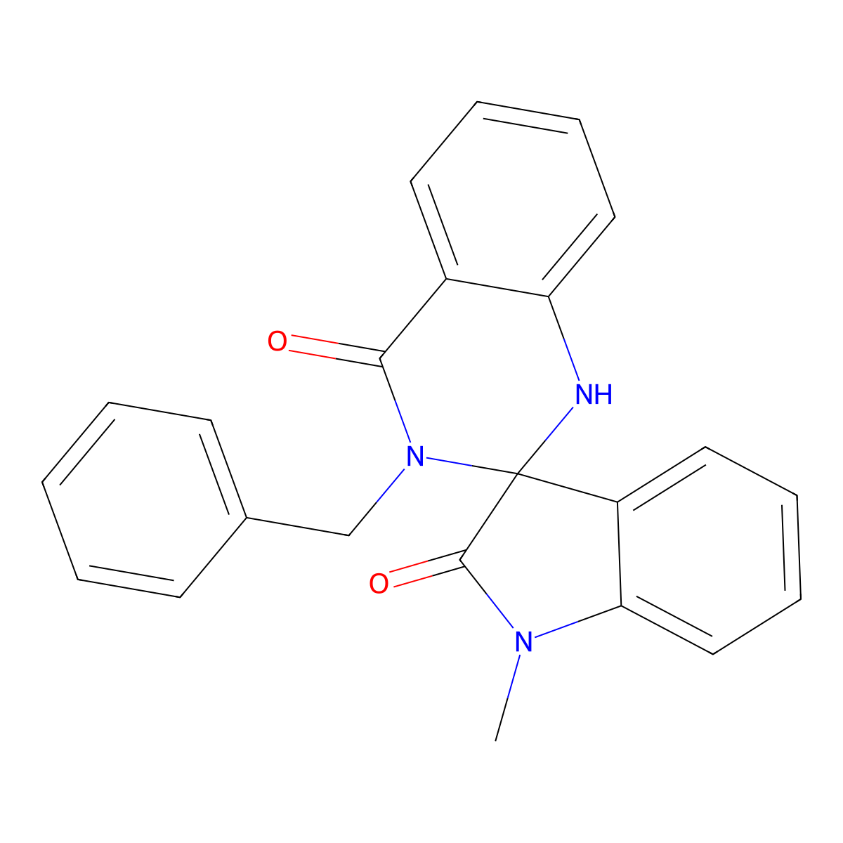 3'-benzyl-1-methyl-1'H-spiro[indole-3,2'-quinazoline]-2,4'(1H,3'H)-dione molecular structure, CAS 1190242-46-6