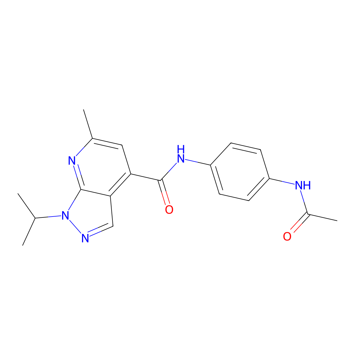 N-[4-(acetylamino)phenyl]-6-methyl-1-(propan-2-yl)-1H-pyrazolo[3,4-b]pyridine-4-carboxamide molecular structure, CAS 1190242-74-0