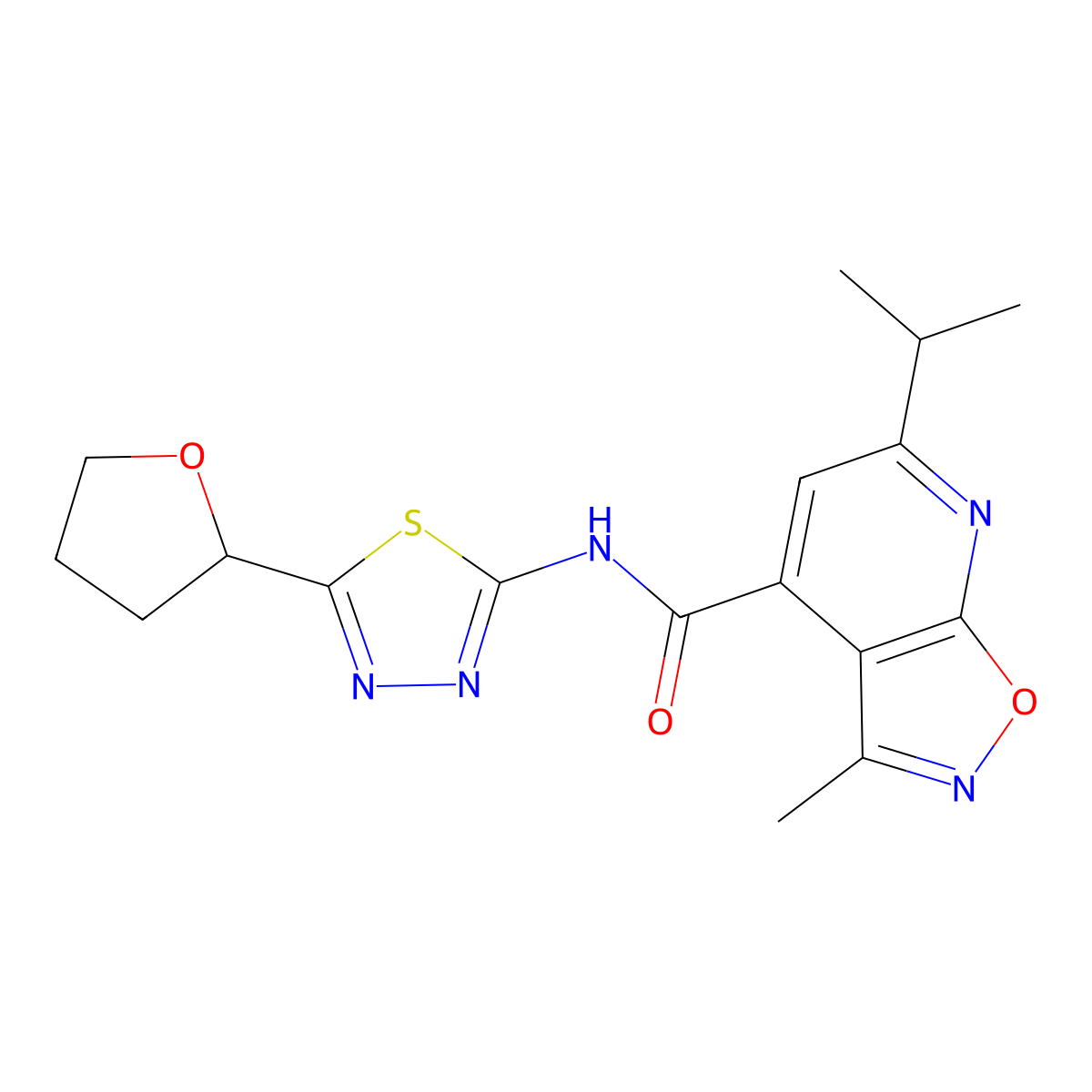 3-methyl-6-(propan-2-yl)-N-[(2E)-5-(tetrahydrofuran-2-yl)-1,3,4-thiadiazol-2(3H)-ylidene][1,2]oxazolo[5,4-b]pyridine-4-carboxamide molecular structure, CAS 1190242-75-1