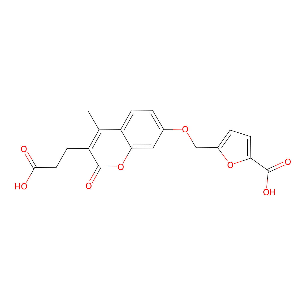 5-({[3-(2-carboxyethyl)-4-methyl-2-oxo-2H-chromen-7-yl]oxy}methyl)-2-furoic acid molecular structure, CAS 1190242-77-3