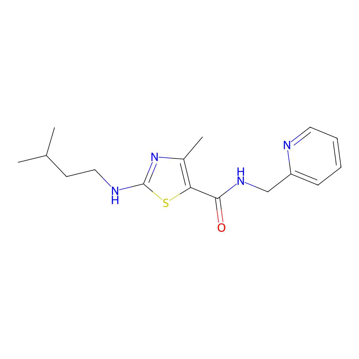 4-methyl-2-[(3-methylbutyl)amino]-N-(pyridin-2-ylmethyl)-1,3-thiazole-5-carboxamide molecular structure, CAS 1190242-82-0