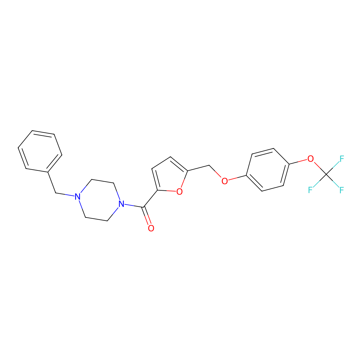(4-Benzylpiperazin-1-yl)(5-{[4-(trifluoromethoxy)phenoxy]methyl}furan-2-yl)methanone molecular structure, CAS 1190243-12-9