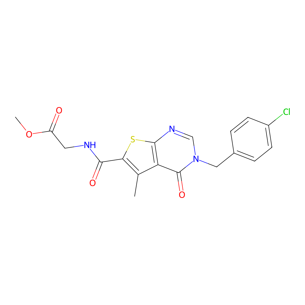 methyl N-{[3-(4-chlorobenzyl)-5-methyl-4-oxo-3,4-dihydrothieno[2,3-d]pyrimidin-6-yl]carbonyl}glycinate molecular structure, CAS 1190243-17-4