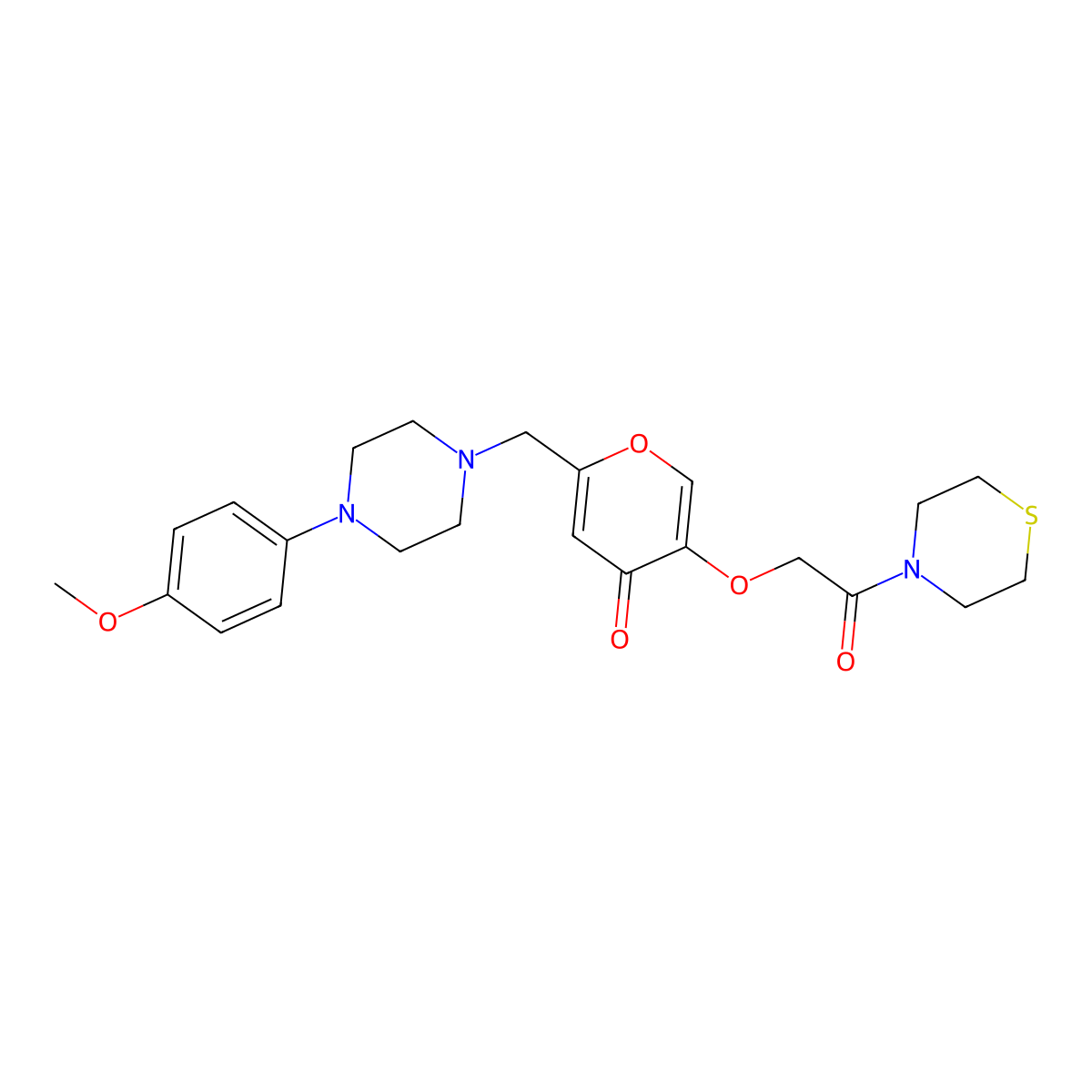 2-{[4-(4-methoxyphenyl)piperazin-1-yl]methyl}-5-[2-oxo-2-(thiomorpholin-4-yl)ethoxy]-4H-pyran-4-one molecular structure, CAS 1190243-41-4