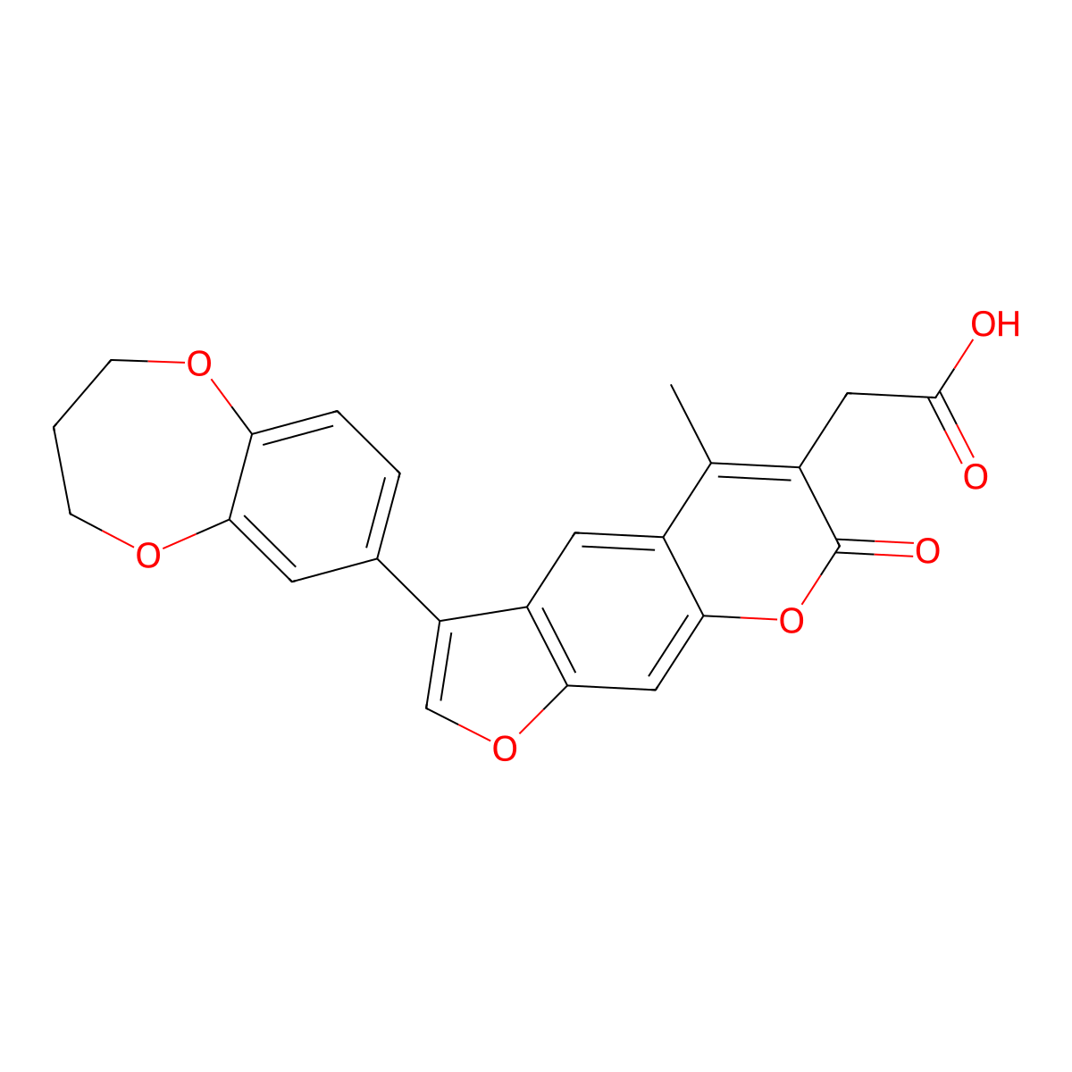 [3-(3,4-dihydro-2H-1,5-benzodioxepin-7-yl)-5-methyl-7-oxo-7H-furo[3,2-g]chromen-6-yl]acetic acid molecular structure, CAS 1190243-53-8