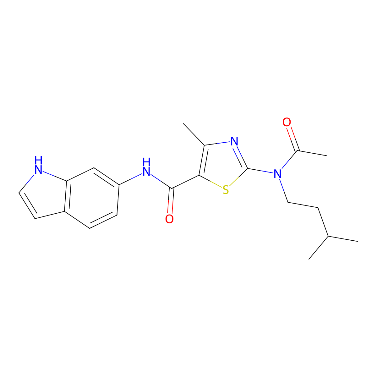 2-[acetyl(isopentyl)amino]-N-(1H-indol-6-yl)-4-methyl-1,3-thiazole-5-carboxamide molecular structure, CAS 1190243-72-1
