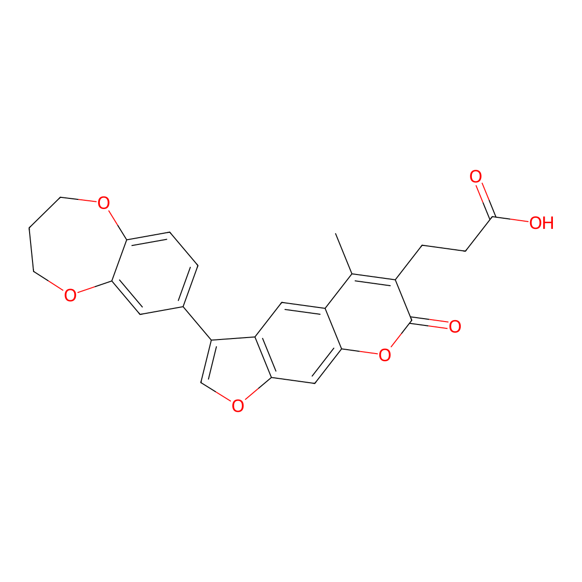 3-[3-(3,4-dihydro-2H-1,5-benzodioxepin-7-yl)-5-methyl-7-oxo-7H-furo[3,2-g]chromen-6-yl]propanoic acid molecular structure, CAS 1190243-78-7
