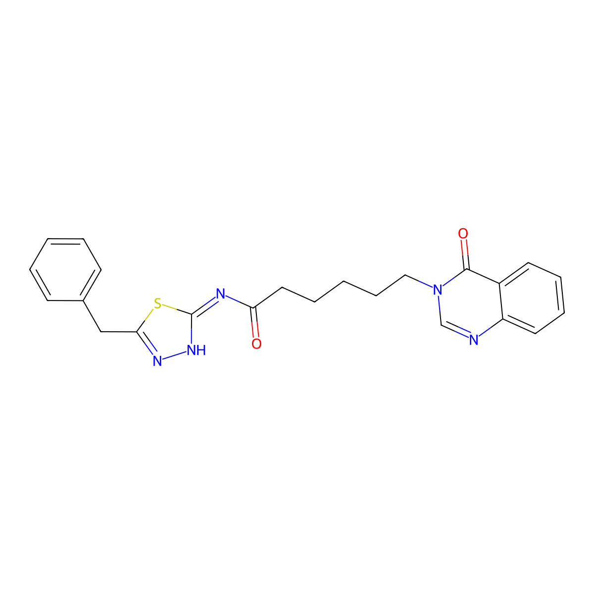 N-(5-benzyl-1,3,4-thiadiazol-2-yl)-6-(4-oxoquinazolin-3(4H)-yl)hexanamide molecular structure, CAS 1190243-98-1
