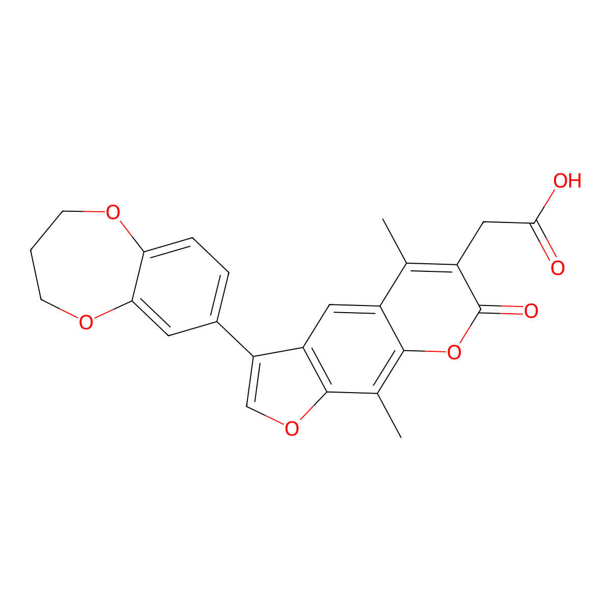 [3-(3,4-dihydro-2H-1,5-benzodioxepin-7-yl)-5,9-dimethyl-7-oxo-7H-furo[3,2-g]chromen-6-yl]acetic acid molecular structure, CAS 1190244-15-5
