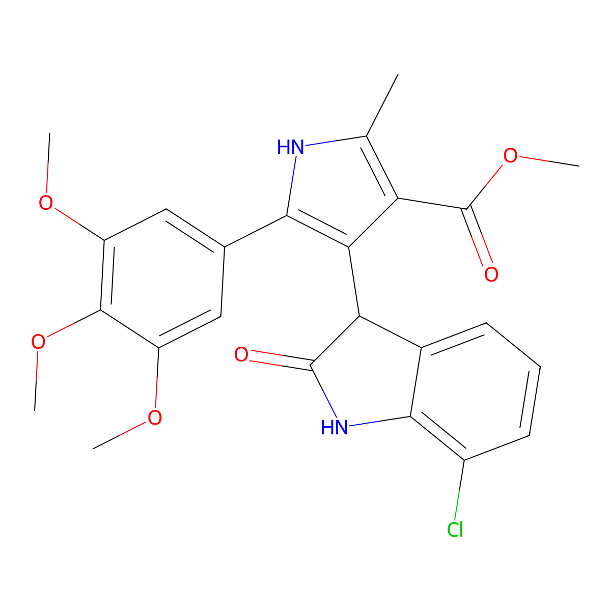 methyl 4-(7-chloro-2-oxo-2,3-dihydro-1H-indol-3-yl)-2-methyl-5-(3,4,5-trimethoxyphenyl)-1H-pyrrole-3-carboxylate molecular structure, CAS 1190244-73-5