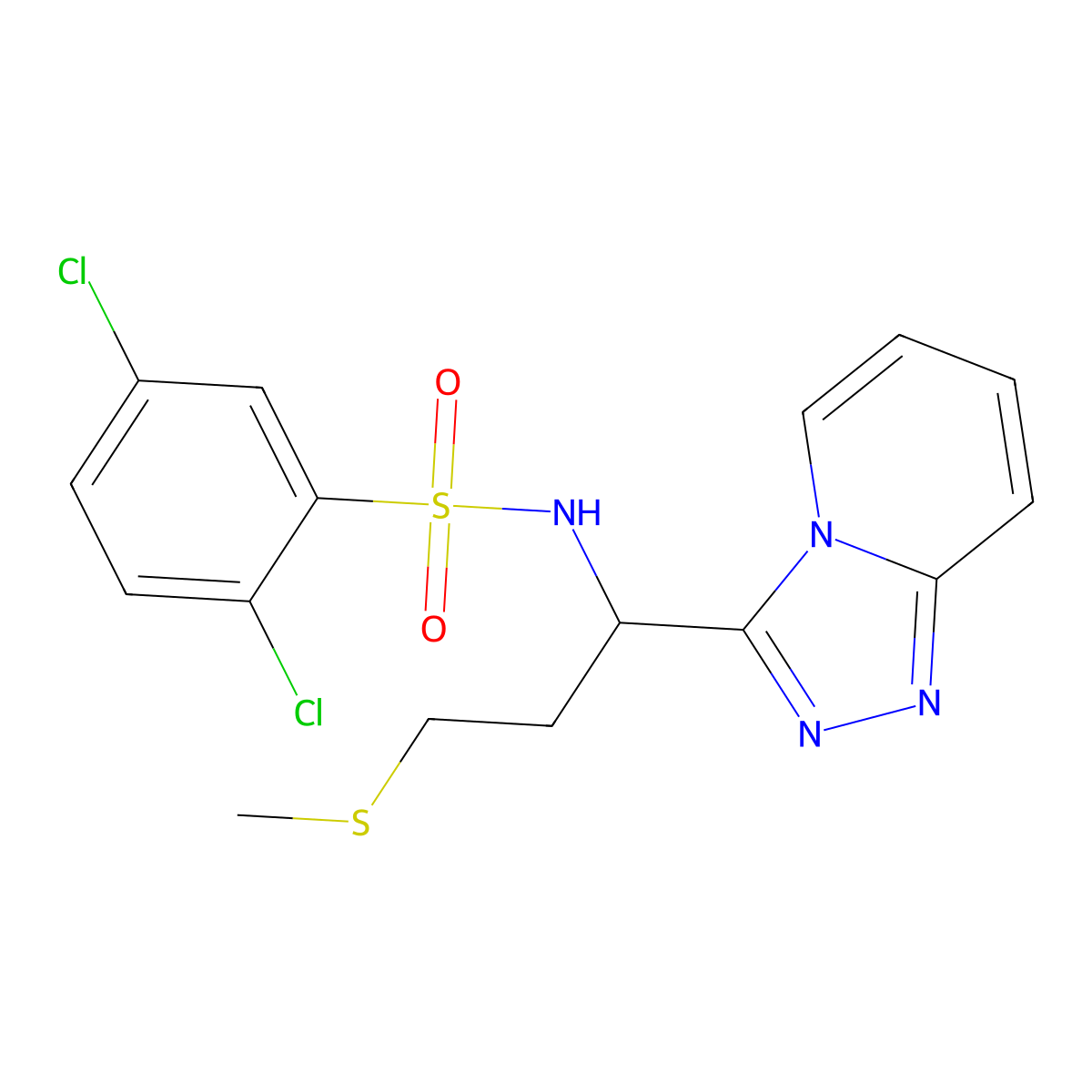 2,5-dichloro-N-[3-(methylsulfanyl)-1-([1,2,4]triazolo[4,3-a]pyridin-3-yl)propyl]benzenesulfonamide molecular structure, CAS 1190244-74-6