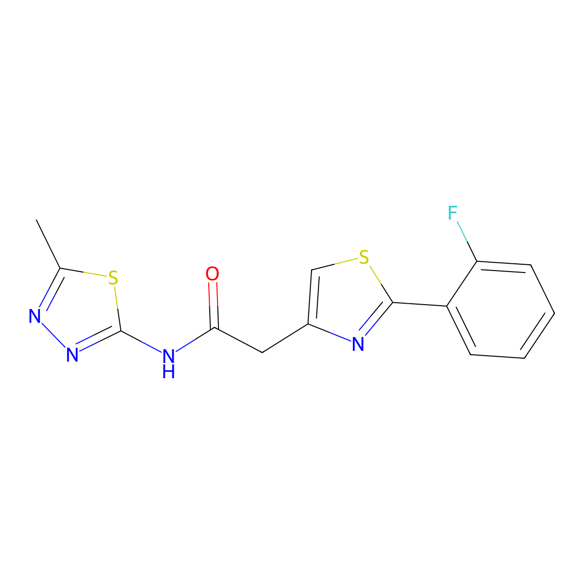 2-[2-(2-fluorophenyl)-1,3-thiazol-4-yl]-N-[(2Z)-5-methyl-1,3,4-thiadiazol-2(3H)-ylidene]acetamide molecular structure, CAS 1190245-29-4