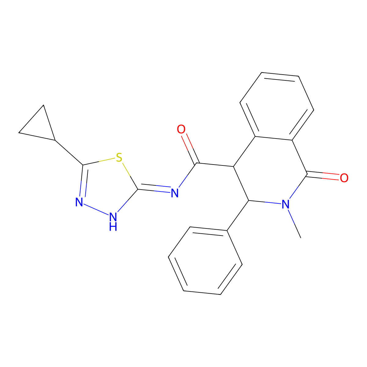 N-(5-cyclopropyl-1,3,4-thiadiazol-2-yl)-2-methyl-1-oxo-3-phenyl-1,2,3,4-tetrahydroisoquinoline-4-carboxamide molecular structure, CAS 1190245-50-1