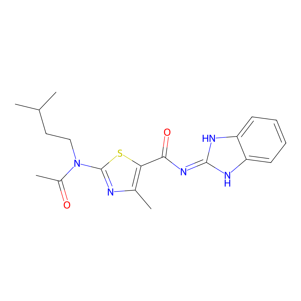 2-[acetyl(3-methylbutyl)amino]-N-(1,3-dihydro-2H-benzimidazol-2-ylidene)-4-methyl-1,3-thiazole-5-carboxamide molecular structure, CAS 1190245-80-7