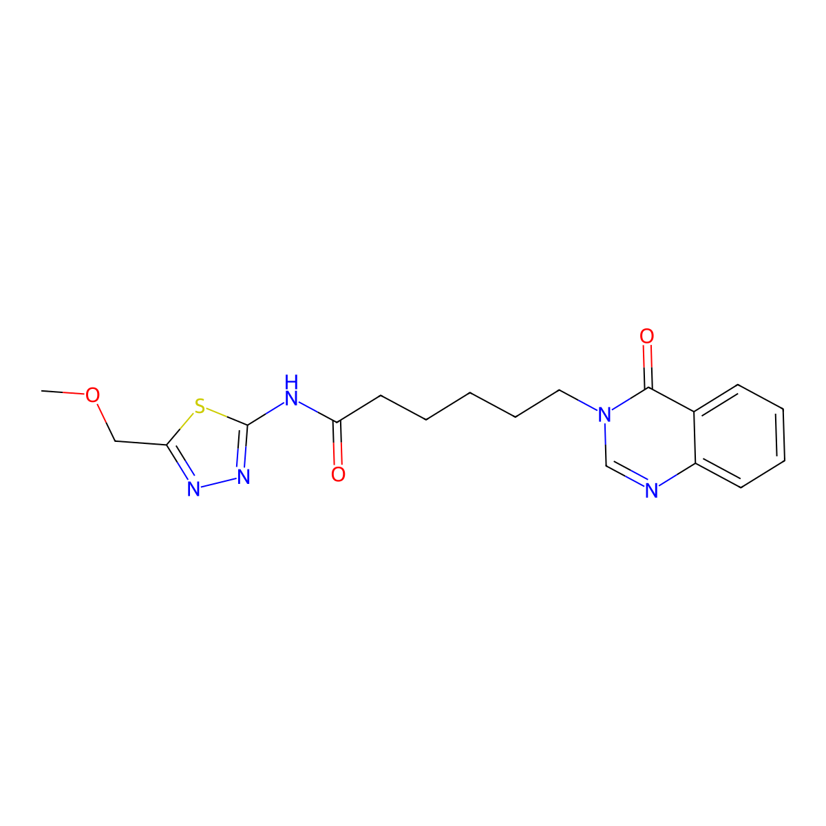 N-[(2E)-5-(methoxymethyl)-1,3,4-thiadiazol-2(3H)-ylidene]-6-(4-oxoquinazolin-3(4H)-yl)hexanamide molecular structure, CAS 1190245-83-0