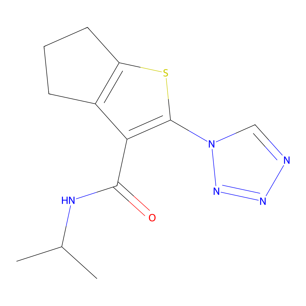 N-(propan-2-yl)-2-(1H-tetrazol-1-yl)-5,6-dihydro-4H-cyclopenta[b]thiophene-3-carboxamide molecular structure, CAS 1190246-37-7