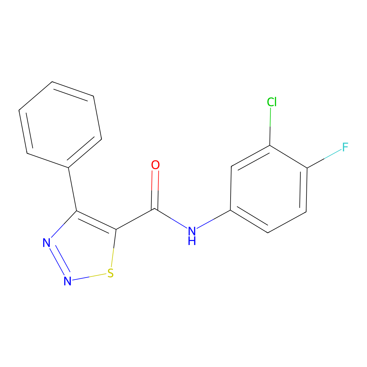 N-(3-chloro-4-fluorophenyl)-4-phenyl-1,2,3-thiadiazole-5-carboxamide molecular structure, CAS 1190246-55-9
