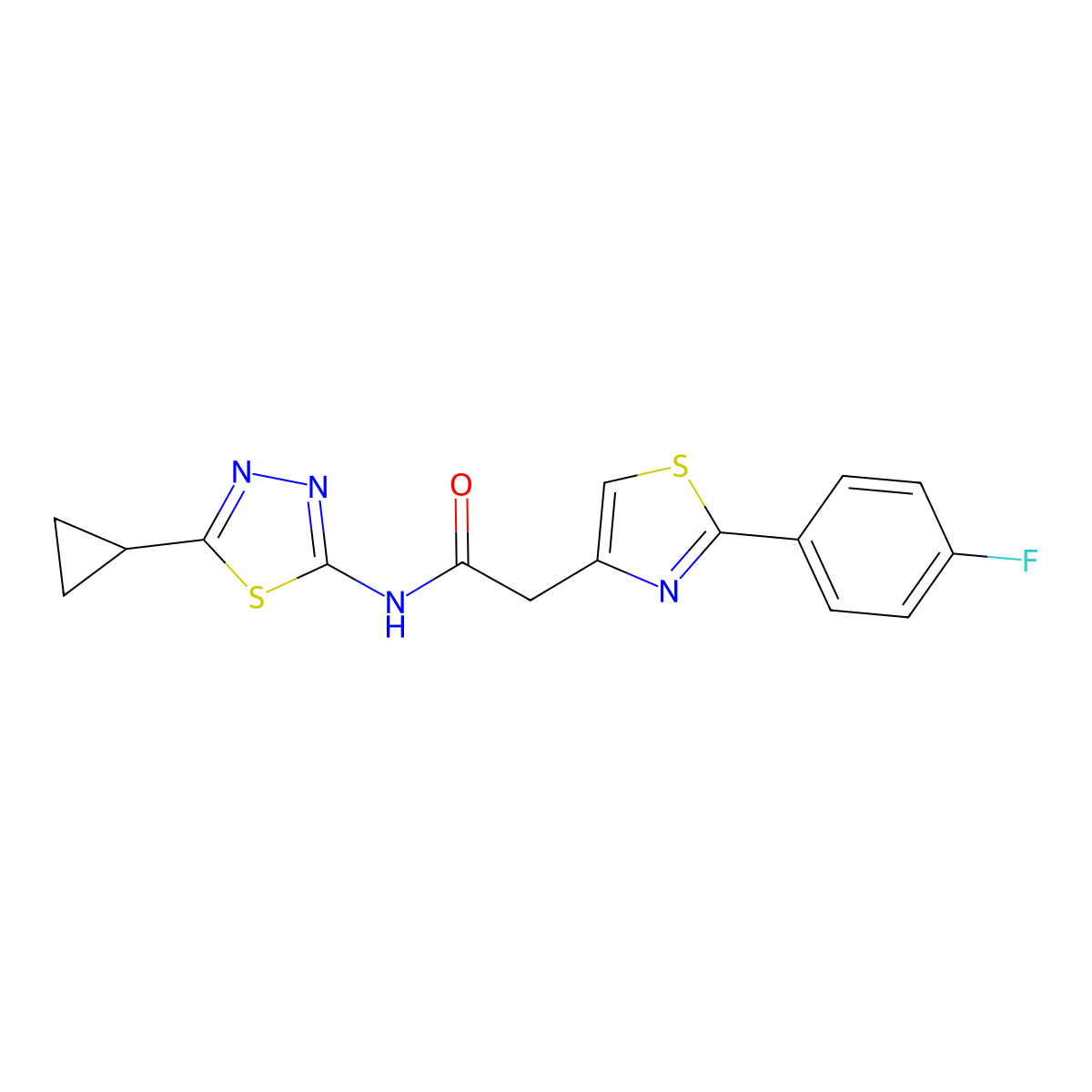 N-[(2Z)-5-cyclopropyl-1,3,4-thiadiazol-2(3H)-ylidene]-2-[2-(4-fluorophenyl)-1,3-thiazol-4-yl]acetamide molecular structure, CAS 1190246-59-3
